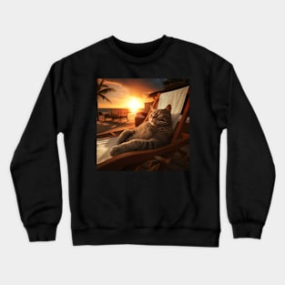 Sundown Serenity - Feline's Coastal Retreat Crewneck Sweatshirt